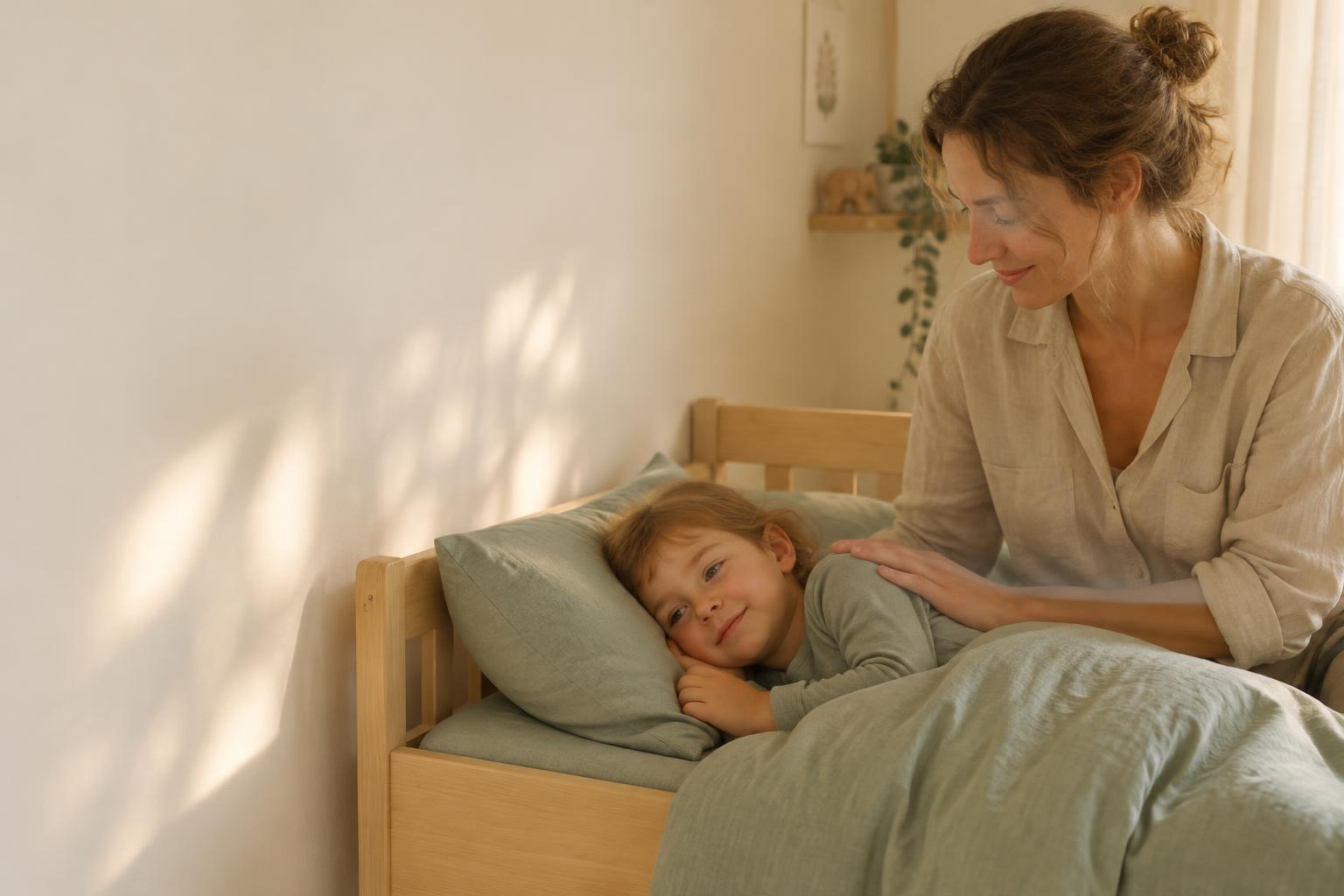 Een geborgen moment tussen een ouder en peuter rond bedtijd